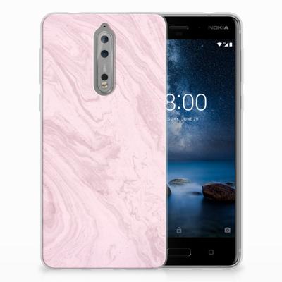 Nokia 8 TPU Siliconen Hoesje Marble Pink - Origineel Cadeau Vriendin