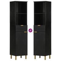 Badkamerkast 38x33x160 cm massief mangohout zwart - thumbnail