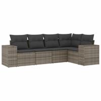 5-delige Loungeset met kussens poly rattan grijs - thumbnail