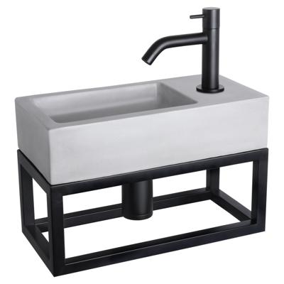 Differnz Ravo fonteinset - 38.5x18.5x25cm - Rechthoek - 1 kraangat - Gebogen matte zwarte kraan - met zwart frame - beton lichtgrijs 38.401.92