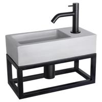 Differnz Ravo fonteinset - 38.5x18.5x25cm - Rechthoek - 1 kraangat - Gebogen matte zwarte kraan - met zwart frame - beton lichtgrijs 38.401.92 - thumbnail