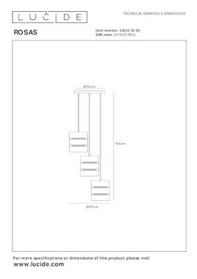 Lucide ROSAS - Hanglamp - Ø 43 cm - 3xE27 - Zwart