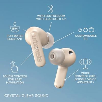 Urbanista Phoenix Hybride Active Noise Cancelling Wireless Earbuds op zonne-energie met oneindige speeltijd, Bluetooth Multipoint In-Ear Headphones, zelfopladende draadloze oplader, Woestijnroos