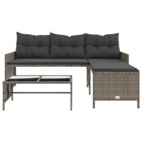Tuinbank met tafel en kussens L-vormig poly rattan grijs - thumbnail