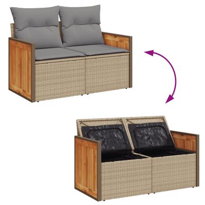 6-delige Loungeset met kussens poly rattan beige - thumbnail