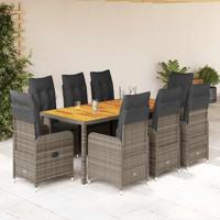 9-delige Bistroset met kussens poly rattan grijs - thumbnail
