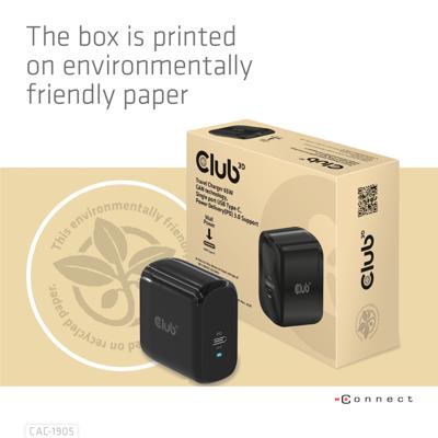 club3D CAC-1905 Laptop netvoeding 65 W 1x USB-C Zwart Binnen GaN club3D CAC-1905 Laptop netvoeding 65 W 1x USB-C Zwart Binnen GaN