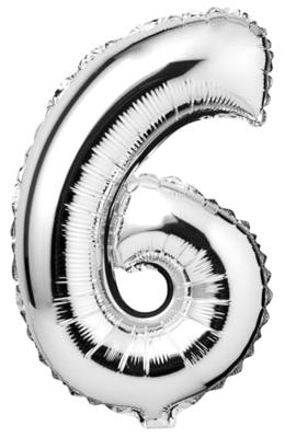 Folie ballon nummer '6' zilver 40cm