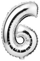 Folie ballon nummer '6' zilver 40cm - thumbnail