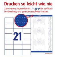 Avery Zweckform 3652, Universele etiketten, Ultragrip, wit, 200 vel, 21 per vel, 70 x 42,3 mm - thumbnail