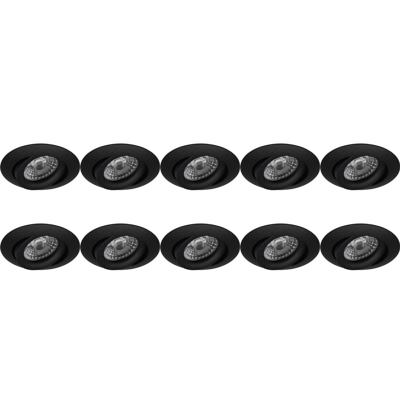 Spot Armatuur 10 Pack - Pragmi Uranio Pro - GU10 Inbouwspot - Rond - Zwart - Aluminium - Kantelbaar - Ø82mm