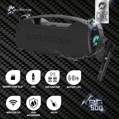 N-GEAR NRG500 - Bluetooth Speaker - Partybox met Verlichting & Microfoon - IPX5 Waterdicht - Zwart