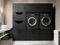 Kast WASHING 2 machines naast elkaar met kast voor wasgoed zwart met 3 opzekasten - thumbnail