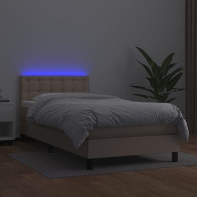 Boxspring met matras en LED kunstleer cappuccinokleur 140x190cm - thumbnail