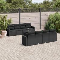 9-delige Loungeset met kussens poly rattan zwart - thumbnail