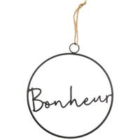 Hangdecoratie cirkel Bonheur zwart 39 cm | 12 stuks - thumbnail
