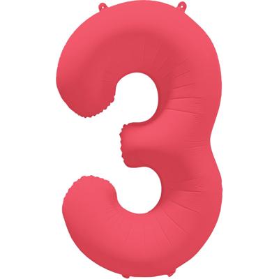 Folieballon Cijfer 3 Neon Rood (86cm)