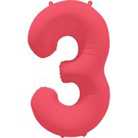 Folieballon Cijfer 3 Neon Rood (86cm) - thumbnail