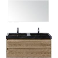 Dante Badmeubelset 120 cm - Natuur Eiken - Wastafel Hardsteen Wit Lucca Dubbel met Spiegel - thumbnail