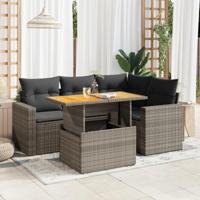 5-delige Loungeset met kussens poly rattan grijs - thumbnail