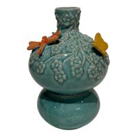 Mansion Atmosphere Vaas met vlinders groen-blauw 11x11x17cm - thumbnail