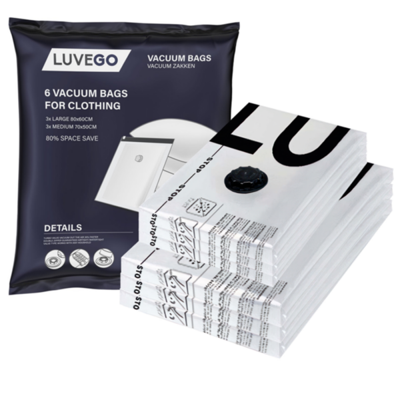 Luvego Vacuümzakken voor kleding en dekbedden - 6 Vacuüm opbergzakken diverse afmetingen