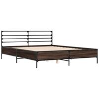 Bedframe bewerkt hout metaal bruin eikenkleur 160x200 cm - thumbnail