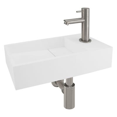 Differnz Solid fonteinset - 36x18.5x9cm - Rechthoek - 1 kraangat - Chroom - Solid Surface Wit 38.150.00