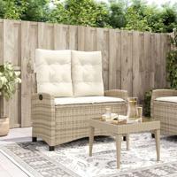 Tuinbankje verstelbaar met kussens poly rattan beige - thumbnail