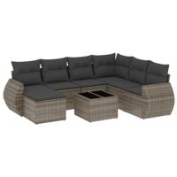 8-delige Loungeset met kussens poly rattan grijs - thumbnail