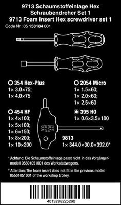 Wera 9713 Schuimrubberen inzetstuk met Hex schroevendraaiers Set 1, 12-delig - 05150104001