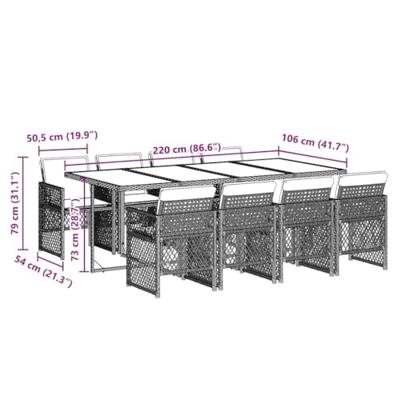 9-delige Tuinset met kussens poly rattan lichtgrijs