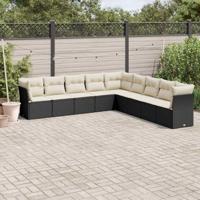 9-delige Loungeset met kussens poly rattan zwart - thumbnail