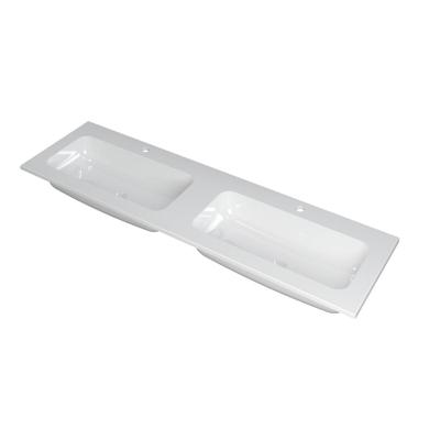 INK Faktor Wastafel Polystone Dubbel met 2 Kraangaten - 1600x450x15 mm - Glans Wit