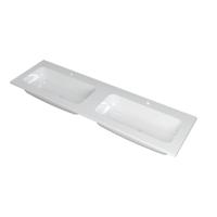INK Faktor Wastafel Polystone Dubbel met 2 Kraangaten - 1600x450x15 mm - Glans Wit - thumbnail
