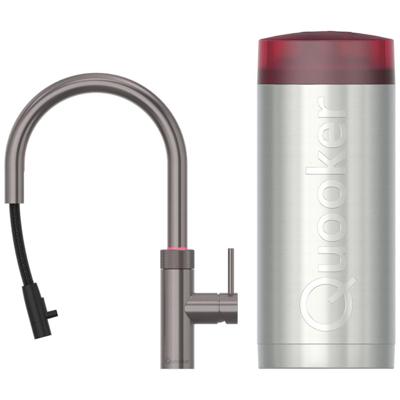 Quooker Flex Round Keukenkraan Set - Kokend Warm- en Koud Water - Uittrekbare Slang - Gunmetal - Inclusief COMBI Reservoir