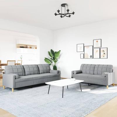 3-delige Loungeset met voetenbank stof lichtgrijs