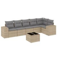 7-delige Loungeset met kussens poly rattan beige - thumbnail