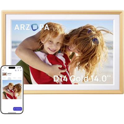 Arzopa D14 Digitale fotolijst 35.6 cm 14 inch Energielabel: A (A - G) 1920 x 1200 Pixel 32 GB Geel-goud