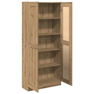 Hoge kast 82,5x30,5x185 cm bewerkt hout artisanaal eikenkleur