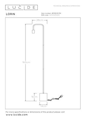 Lucide LORIN - Vloerlamp - 1xE27 - Zwart