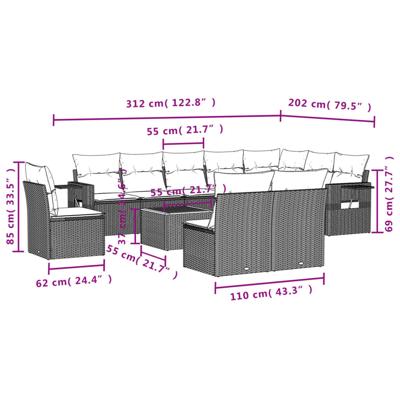 11-delige Tuinset met kussens poly rattan beige - thumbnail