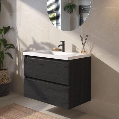 Saqu Gaia badmeubel incl. glans witte wastafel 80x52x64cm eiken zwart - zwarte greeplijst