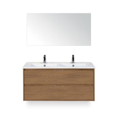 Porto Badmeubelset 120 cm - 2 laden Honey - Keramische Wastafel Wit Slim - met Spiegel