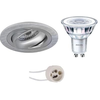 GU10 Inbouwspot Set - Mat Zilver - Inbouw Rond - Kantelbaar - Philips - CorePro 840 36D - Dimbaar - Pragmi Alpin Pro - 4W - Natuurlijk Wit 4000K - Ø92mm