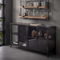 Industrieel Dressoir 'Rift Metal' 180cm met 4 glazen deuren - thumbnail