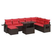 9-delige Loungeset met kussens poly rattan acacia zwart - thumbnail