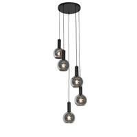 QAZQA Art Deco hanglamp zwart met smoke glas rond 5-lichts - Josje - thumbnail