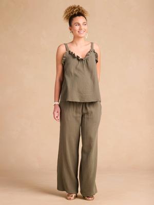 2-delige zwangerschaps- en voedingsset ENVIE DE FRAISE van biologisch katoenen gaas kaki