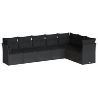 7-delige Loungeset met kussens poly rattan zwart - thumbnail